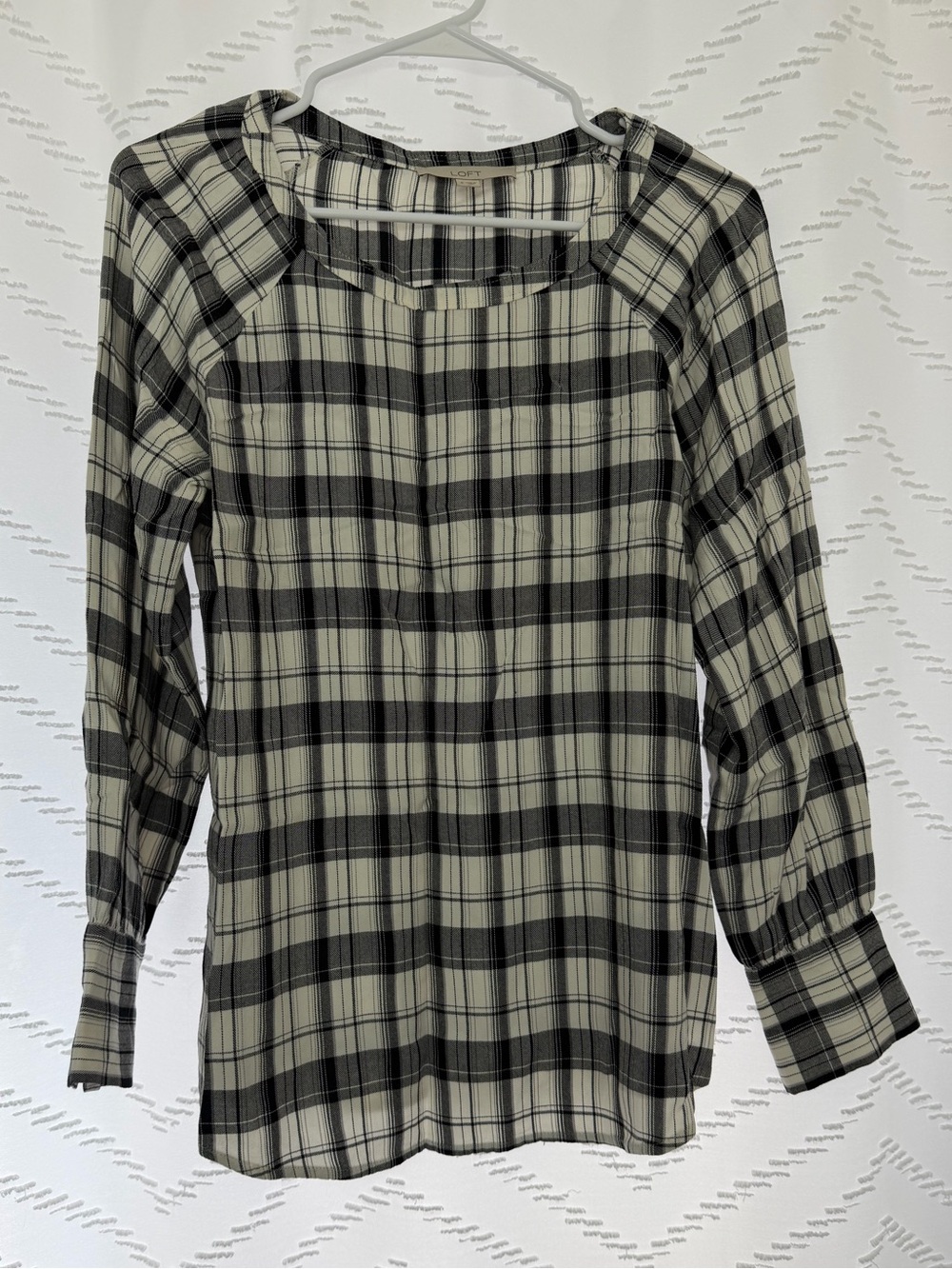 LOFT Black and White Plaid Button Down Shirt